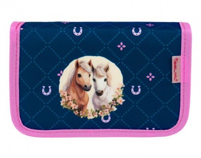 Tolltartó, klapnis, cipzáras, BELMIL "Meet your Horses", kék-rózsaszín, lovak