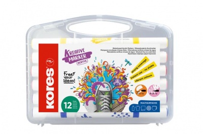 Dekormarker készlet, akril, 1-2 mm, kétvégű, KORES " K-Kreative", 12 különböző szín