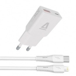 Hálózati töltő + USB-C - Lightning (Apple) kábel,  AVAX "CH6414", fehér