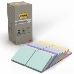 Öntapadó jegyzettömb, 76x76 mm, 16x100 lap, környezetbarát, 3M POSTIT "Nature", vegyes pasztell színek